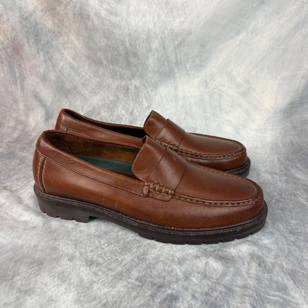 HS Trask Brown Leather Penny Loafers Vibram Gumlite Lug Sole Mens 9.5 M Brazil
